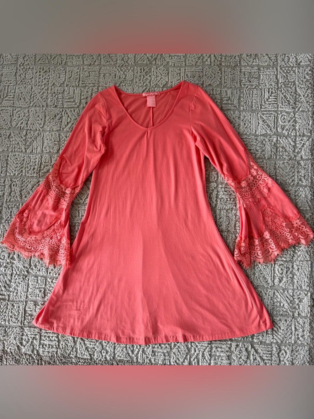 Cowgirl Tuff Coral Lace Bell Sleeve Swing Dress